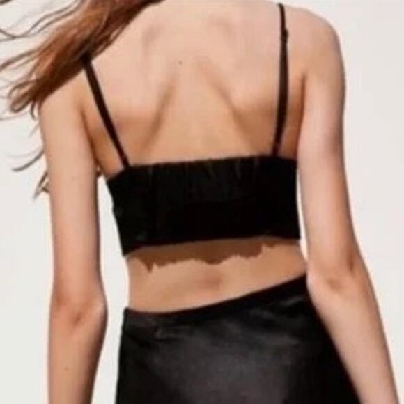 Zara Satin Effect V-Neck Adjustable Strap Triangle Crop Top Black Small - Picture 3 of 11